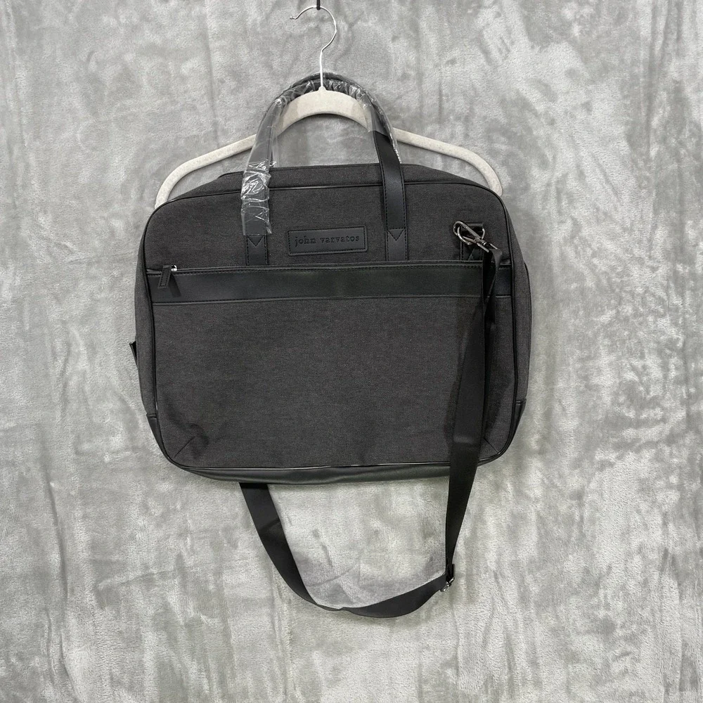 John Varvatos Canvas Tote Lightweight Laptop Messenger‎ Bag Gray/Black NWOT